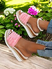 levne Sandály na dovolenou-dámské pruhované třásňové espadrilkové sandály na klínku – pohodlné sandály na platformě pro běžné nošení, pláž a dovolenou