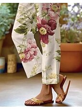 cheap Straight-Leg Pants-Women&#039;s Cotton Linen Pants Baggy Pants Linen Like Active Vintage Fashion Full Length High Waist Floral Graphic Animal Printing Thermal Warm Breathable Soft Micro-elastic Outdoor Daily Rainbow