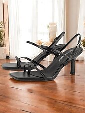 cheap Formal-Nude Strappy High Heel Sandals for Women - Minimalist Square Toe Dress Shoes &amp; Ankle Buckle