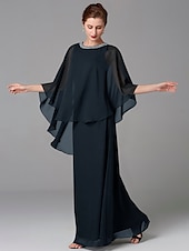 abordables Longueur du plancher-Robe A-Line Mère de la mariée Robe d&#039;invité de mariage Élégant Grande taille Encolure bijou Longueur de sol Chiffon Sans manches avec perles taille personnalisée gratuite