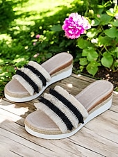 levne Sandály na dovolenou-dámské pruhované třásňové espadrilkové sandály na klínku – pohodlné sandály na platformě pro běžné nošení, pláž a dovolenou