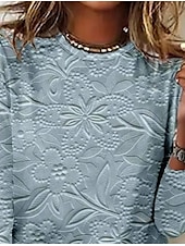 cheap Plain tee-Women&#039;s T Shirt Leopard Striped Casual Long Sleeve Crew Neck Regular Tops Daily Print Silver Sage Green Light Brown Blue Spring Fall