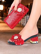 abordables Officiel-sandales à talons hauts avec nœud en strass scintillant et pochette assortie – chaussures glamour pour mariages, fêtes et événements officiels
