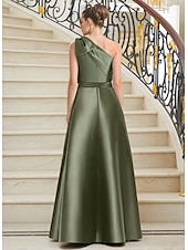 abordables Tailleurs-pantalons et combinaisons-Combinaisons Robe de Soirée Élégante Avec Jupe Détachable Robe Invité au Mariage Longueur de Sol Sans Manches Épaule Dénudée Satin Vert Sauge avec Nœud(s)