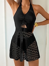 cheap Tankinis-Women&#039;s Swimwear Tankini 2 Piece Cheeky Swimsuit Mesh Backless High Waist Vacation Beach Wear Solid Color V Neck Sleeveless Bathing Suits