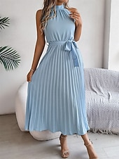 levne Jednoduché šaty-Dámské midi šaty zavinovací šaty áčkové šaty plisované šaty halter šaty dovolená dovolená volnočasové každodenní běžný střih grafické bez rukávů halter výstřih černé růžové vínové zelené letní