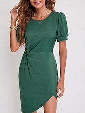 abordables Robe Simple-Robe Mini Femme Robe Portefeuille Robe T-Shirt Robe Tee Robe Unie Robe Bodycon Décontractée Vacances Travail Ville Ajustement Régulier Graphique Manches Courtes Col Rond Noir Blanc Vin Vert Été