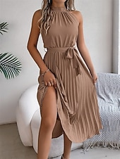 levne Jednoduché šaty-Dámské midi šaty zavinovací šaty áčkové šaty plisované šaty halter šaty dovolená dovolená volnočasové každodenní běžný střih grafické bez rukávů halter výstřih černé růžové vínové zelené letní