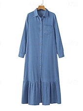 economico Abiti di jeans-Per donna Abito lungo Abito lungo Abiti di jeans Abito casual Abito estivo Di tendenza Esterno Per eventi Appuntamento Standard Liscio Manica lunga Colletto Blu Blu scuro Estate Primavera