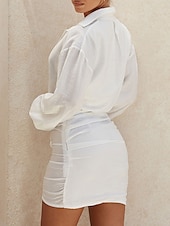 voordelige Eenvoudige jurk-Dames Mini Jurk Wikkel Jurk Bandage Jurk Casual Vakantie Werk Straat Reguliere Pasvorm Grafisch Korte Mouw V-hals Wit Zomer
