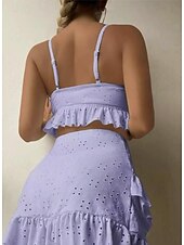 cheap 3 Pieces Bikini Set-Women&#039;s Swimwear Bikini Three Piece Skirt Swimsuit Backless Slim Vacation Beach Wear Solid Color V Neck Sleeveless Bathing Suits