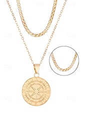abordables Joyas para hombres-Collar con colgante de brújula vintage para hombre: cadena de doble capa de aleación de metal, amuleto vikingo nórdico, joyería náutica para viajes y aventuras