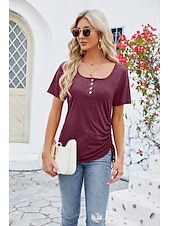 economico Magliette-Per donna Maglietta bohémien Liscio Boemia stile sveglio Moda Manica corta A farfalla Squadrata Top regolari Giornaliero Per uscire Fine settimana Tunica Nero Rosa Vino Blu Reale Viola Estate