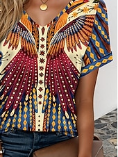 tanie T-shirt boho-Św. Patryk Damskie Podkoszulek Ombre Kwiaty Graficzny Codzienny Krótki rękaw W serek Zwykłe topy Codzienny Weekend Ubrania wakacyjne Nadruk Czerwonobrązowy Lato