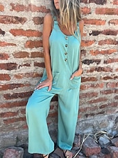 abordables Mono-Mujer Normal Mono Activo Color sólido Sin Mangas Escote en U Botones Bolsillo Vacaciones Diario Ajuste regular Negro Blanco Azul Piscina Verano