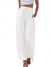 baratos Calça-Mulheres Atrevido Calças de linho de algodão chinês Moda Básico Comprimento total Cintura Média Tecido Bolsos Com Cordão Conforto Exterior Micro-Elástica Férias Rua Diário Adamascado Cinzento Escuro