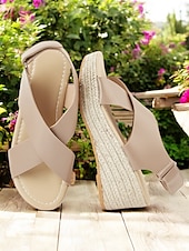 levne Sandály na dovolenou-černé espadrilkové sandály na klínku pro ženy – stylový design s křížovým páskem, pohodlná letní obuv, ideální na pláž a běžné výlety
