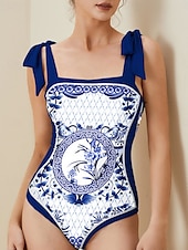 billiga One-piece-baddräkter-Dam Badkläder En bit 2 st Kjol Baddräkt Öppen rygg Magkontroll Hög midja Smal Semester Standkläder Blommig Rund Ärmlös Baddräkter