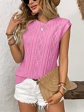 cheap Stripe&amp;Geometric tee-Women&#039;s T Shirt Plain Elegant Fashion Modern Sleeveless Crew Neck Regular Tops Daily Weekend White Pink Blue Green Summer Spring