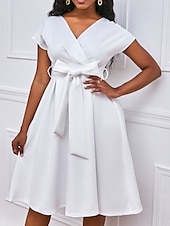 levne Kentucky šaty-Kentucky Derby Dámské Midi šaty Áčkové šaty Letní šaty Fit A Flare šaty Semiformální šaty Kentucky Derby Svatební host Koktejlový večírek Běžný Grafika Krátký rukáv Do V Černá Bílá Žlutá Rubínov