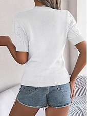 abordables Hauts en dentelle-Femme Pull en maille torsadée Pullover Le style mignon du quotidien mode Couleur unie A côtes Col Ras du Cou Ouvert Tricoté Manches à volants Manches courtes Hauts réguliers Tricoter Intérieur Soirée