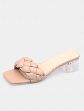 cheap Dress Sandals-Women&#039;s Light Blue Braided Strap Heeled Mules – Trendy Square Toe Summer Sandals