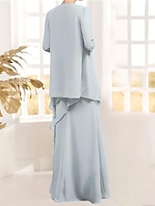 preiswerte Mit Jacke-Zweiteiliges Kleid der Mutter der Braut Elegant Vintage Einfach Juwel-Ausschnitt Bodenlang Chiffon 3/4 Länge Ärmel Jackett Kleider mit Pailletten Beading Kaskadierende Rüschen