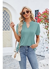 billige Kvinne Enkle Topper-Dame Boho T-skjorte Grafisk عادي Bohem søt stil Stilfull Kortermet Puffermer V-hals Vanlige topper Daglig Ut på byen Helg Trykt mønster Grå og Hvit Svart+Hvit+Grå Svart Lysegrønn Vin Sommer