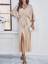 ieftine Rochie simplă-Rochie de absolvire pentru femei rochie maxi rochie de lucru rochie de petrecere casual formal manșon batwing vacanță formală petrecere regular fit grafic manșon scurt gât în V negru șampanie vin