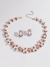 abordables Collar de mujer-Conjunto de collar y pendientes de perlas de imitación de lujo: elegante joyería nupcial bañada en oro para bodas, fiestas y eventos formales