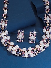 abordables Collar de mujer-Conjunto de collar y pendientes de perlas de imitación de lujo: elegante joyería nupcial bañada en oro para bodas, fiestas y eventos formales