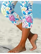 voordelige -Dames Leggings Capri Broeken Hoge Elasticiteit Mode Enkellengte Midden Taille Oceaanprint Casual Dagelijks Robins Eipluim Blauw Zomer Regelmatige Fit