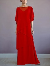 voordelige Vloerlengte-ts strand bruiloft a-lijn moeder van de bruid jurk formele bruiloft gast elegante bateau hals vloer lengte chiffon halve mouw met ruches drapering laag 2025