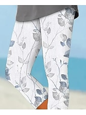 billiga Tvådelade set-Kvinnors leggings capri byxor hög elasticitet mode full längd medelhög midja lagertryck avslappnad daglig silvergrå sommar regular fit