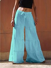 cheap Wide Leg &amp; High Waisted-Women&#039;s Wide Leg Chinos Fashion Streetwear Full Length High Waist Plain Pocket Elastic Waistband Comfy Soft Comfortable Micro-elastic Outdoor Street White Khaki Light Blue Summer Spring Regular Fit