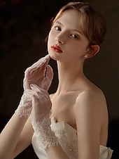 baratos Luvas de Casamento-Renda Até o Pulso Luva Elegante / Estilo Clássico Com Cor Pura Luvas de Festa / Casamento