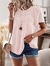 Dámské Košile Halenka Pevná barva stylové Na běžné nošení Krátký rukáv Tričkový Běžné topy Práce Denní Dovolená Šalvějová zeleň Černá Bílá Světlá růžová Rubínově červená Léto Jaro levne Hladké dámské topy-Dámské Košile Halenka Pevná barva stylové Na běžné nošení Krátký rukáv Tričkový Běžné topy Práce Denní Dovolená Šalvějová zeleň Černá Bílá Světlá růžová Rubínově červená Léto Jaro