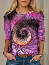 economico Maglietta Arte &amp; Design-Per donna Maglietta Ombre Casual Manica Lunga Girocollo Top Regolari Quotidiano Stampato Viola Primavera Autunno