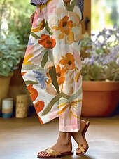 tanie spodnie proste-Damskie Getry Moda Moda miejska Pełna długość Wysoka talia Graficzny Drukowanie Keep Warm Oddychający Miękka Średnio elastyczny Na zewnątrz Codzienny Płowożółty Jesień Zima Regularny