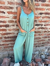 abordables Mono-Mujer Normal Mono Activo Color sólido Sin Mangas Escote en U Botones Bolsillo Vacaciones Diario Ajuste regular Negro Blanco Azul Piscina Verano