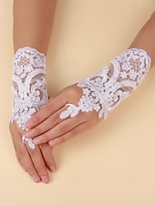 billige Damehansker-elegante hvite blonde brudehansker – vintage fingerløse bryllupshansker med blomsterbroderi for bruder og formelle arrangementer
