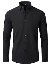 billige Formelle dresser-Herres daglige fest skjorte hjemkomst standard passform lang ermet slag ensfarget polyester svart 2025
