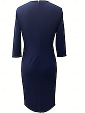 cheap Work Dresses-Women&#039;s Work Dress Shift Dress Elegant Office Daily Midi Dress Patchwork Crew Neck 3/4 Length Sleeve Plain Regular Fit Navy Blue Spring Fall S M L XL