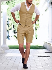 billige Bryllupsdresser-Menns bryllup lin dresser lys khaki himmelblå sommer ensfarget skreddersydd passform 2-delt