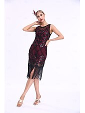 cheap Dresses-Retro Vintage Roaring 20s 1920s Flapper Dress Dress Christmas Party Dress The Great Gatsby Sequins Tassel Fringe Heart Women&#039;s Carnival Masquerade Wedding Wedding Guest Event / Party Adults&#039; Dress