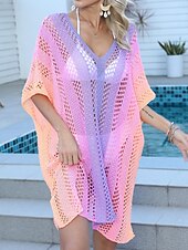 abordables Robes de plage-Maillots de Bain Femme Couverture Robe de Bain Maillot de Bain Découpe Vacances Plage Vêtements Ombre Col en V Manches Longues Maillots de Bain