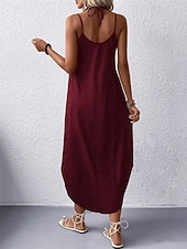 abordables vestido largo negro-Mujer Vestido Midi Vestido negro Vestido Cóctel Vestido formal Elegante Básico Sensual Diario Vacaciones Ajuste regular Plano Sin Mangas Escote en Pico Negro Vino Verde Ejército Verano