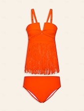 お買い得  デザイナー水着-女性用 スイムウェア 2ピース 水着 旅行度假风 スタイリッシュ 純色 ノースリーブ 水着