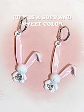 baratos Brinco Feminino-brincos de coelho 3d de páscoa femininos - design fofo de coelho com orelhas rosa e detalhes em diamante, argola de prata esterlina, joias divertidas e lúdicas para páscoa, uso casual e eventos de primavera