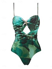 preiswerte Schwimmresse-Damen Badeanzug 2 Stück Monokini Rock Bademode Rückenfrei Bauchkontrolle Hohe Taillenlinie Schlank Urlaub Strandbekleidung Farbverlauf V Ausschnitt Ärmellos Badeanzüge